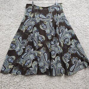Vtg Lindor Skirt Womens 16 Petite Brown Blue Paisley Pull On Lined